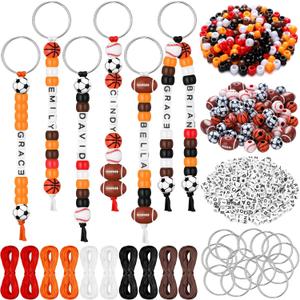 Landical 564 Pcs Sports Keychain Making Kit DIY Baseball Basketball Football Soccer Bead Keychain Craft Adjustable Letter Bead Sport Party Favor Gift Backpack Accessories Holiday Decor