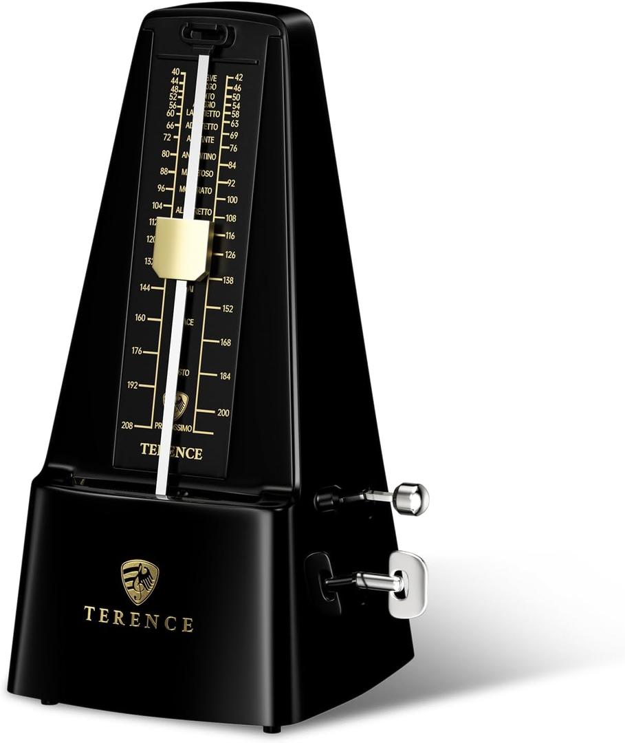 TERENCE Mechanical Metronome for Piano Guitar Violin Bass Drum and Other Musical Instruments Loud Sound and High Precision Track Beat and Tempo, Portable Metronome Gift Teaching for Beginners (Black)