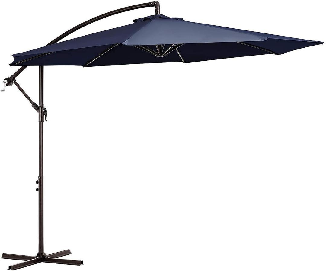 JEAREY 10ft Outdoor Umbrella Backyard Offset Patio Umbrella Cantilever Umbrella Hanging Market Garden Umbrellas with Crank & Cross Base
