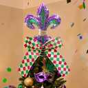 12 Inch Mardi Gras Tree Topper Fleur-de-lis Tree Topper Decorations Classic Purple Green Gold Glitter Metal Mardi Gras Ornament for Carnival Holiday Party Holidays Ornaments Decorations