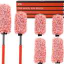 SPTA Car Wheel Brush Set, 2Pcs Microfibre Rim Brush with Extra 2 Large and 2 Small Interchangeable Microfiber Covers, Rim Cleaner Brush for Wheel Cleaning, Wheel Cleaning Brush for All Wheel Types