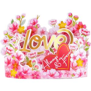 3 x Sweet Cherry Blossom Pop Up Card, 7 Inch 3D Flower Greeting Card, Always & Forever Heart, Romantic Design for Valentine's Day, Anniversary, Birthday, Envelope & Note