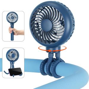 HandFan Portable Stroller Fan [Max 31 Working Hours], Attachable Stroller Fan Clip on for Baby, 4000mAh Rechargeable Battery, 360 Rotate Flexible Tripod, Cooling for Car Seat Crib Treadmill Travel (Blue)
