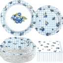 200Pcs Blueberry Party Decorations Blueberry Themed Plates and Napkins Blue and White Fruit Disposable Tableware Set for Birthday Picnic Tea Baby Shower Party Supplies Serves 50