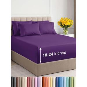Extra Deep King Sheet Set - 6 Piece Breathable and Cooling Sheets - Hotel Luxury Bed Sheets Set - Easy & Secure Fit - Soft, Wrinkle Free and Comfy Sheets Set - Purple Sheet Set with Extra Deep Pockets