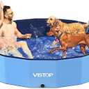 VISTOP Jumbo Foldable Dog Pool, Hard Plastic Shell Portable Swimming Pool for Dogs Cats and Kids Pet Puppy Bathing Tub Collapsible Kiddie Pool (77inch.D x 15.7inch.H, Blue)
