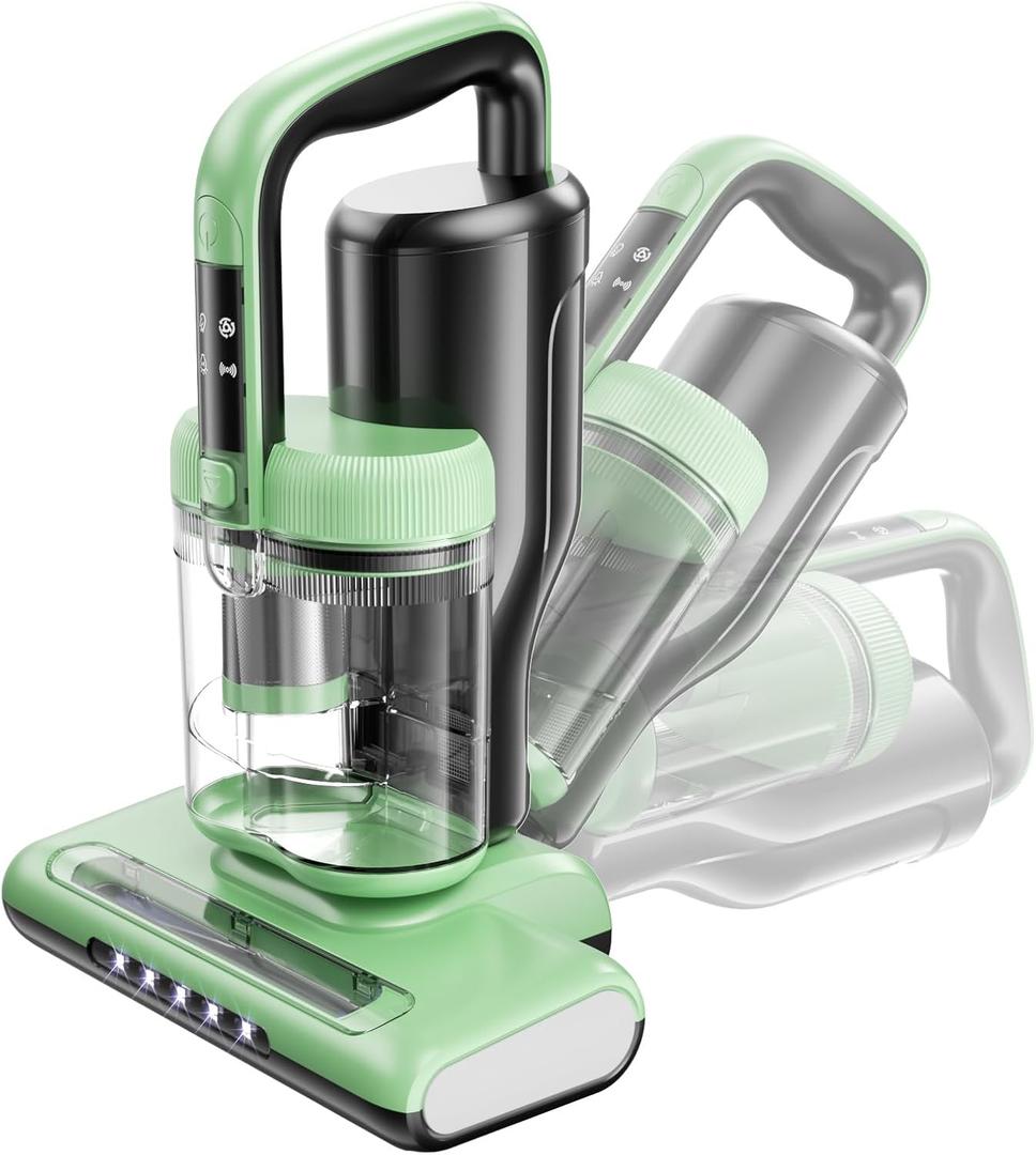MYUAKO Mattress Vacuum Cleaner with UV-C Light & 140F Constant Heat, 20Kpa Powerful Suction Bed Vacuum for Pet Hair, Dander Baby Crib, Dual-Cup System with Extra HEPA Filter, Lightweight&16ft Cord (Green)