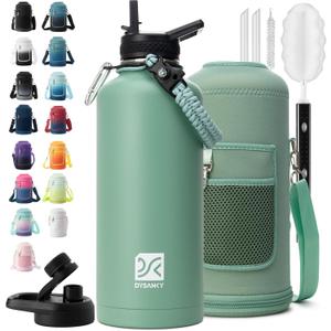 Insulated Water Bottle | Thickened Stainless Steel for Gym and Hiking with Straw, Carrier Bag, Handle Strap | BPA-Free 87 oz (Verdant)