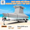 iCOVER T-Top Boat Cover, 600D Heavy Duty Marine Grade Waterproof Tear Resistant Boat Cover for Center Console Boat with T TOP Roof, Fits 22'-24' Long Beam Width up to 116", Grey