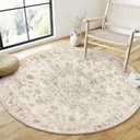 5x5 Washable Neutral Round Rug Beige Vintage Entryway Kitchen Cirlce Rug Non-Slip Soft Low Pile Farmhouse Indoor Carpet for Entrance Bathroom Dining Room