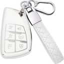 for Chevy Key Fob Cover with Keychain Soft TPU Key Case Shell Holder Fits for 2021 2022 2023 Chevrolet Suburban Tahoe Silverado 1500, for GMC Yukon Sierra, for Buick Encore 6 Button (B White)