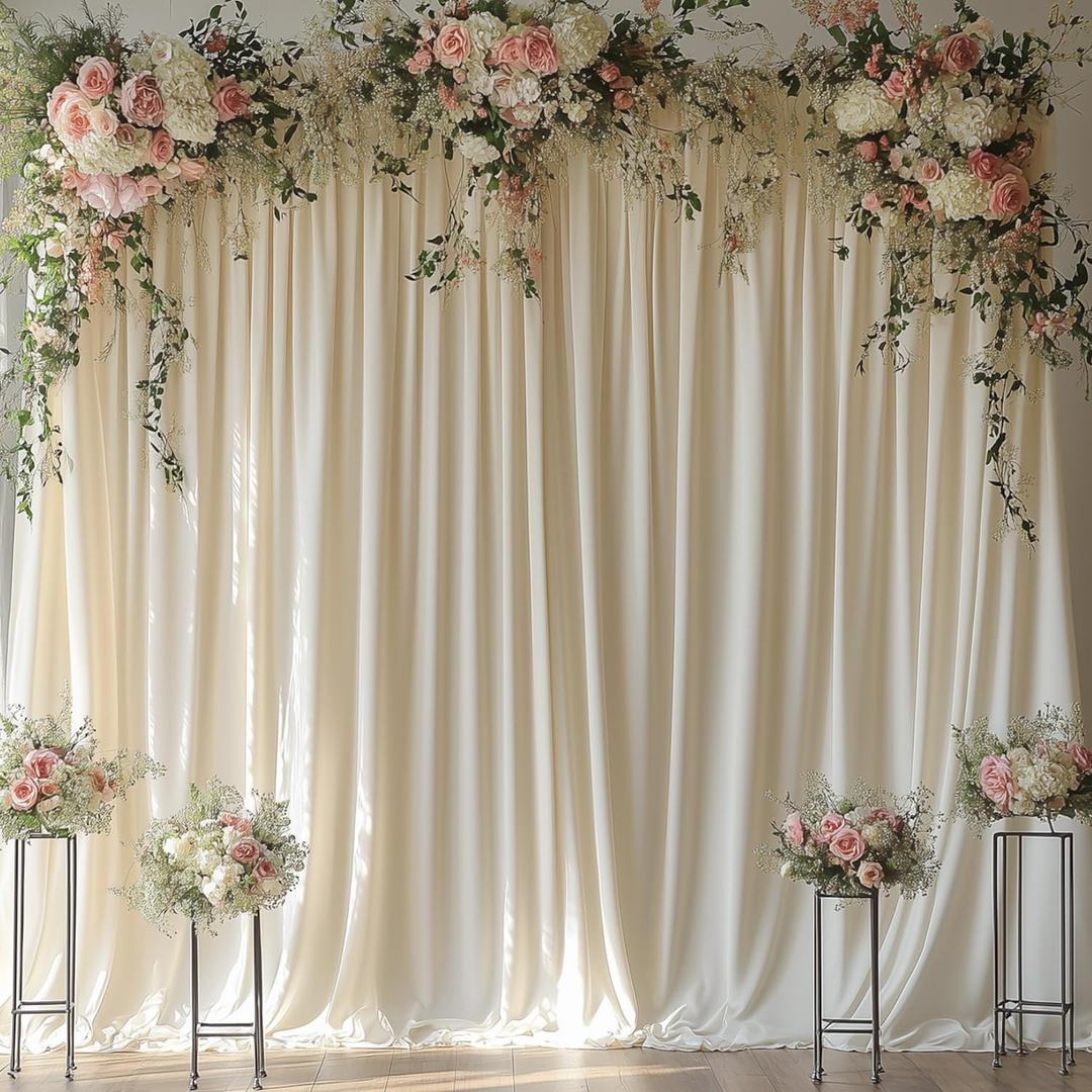 10x10FT Ivory Backdrop Curtains for Wedding Parties, Wrinkle Free Photo Backdrop Curtains for Wedding Birthday Party Baby Shower, Fabric Drape with Rod Pockets 5ft x 10ft, 2 Panels