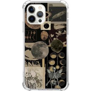 Pumhey Aesthetic Vintage Grunge Collage Phone Case Compatible with iPhone 15 Pro Max, Skull Planets Collage Cover for Teens Men Women, Trendy Cool TPU Bumper Case Cover for iPhone 15 Pro Max