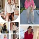 Womens Cropped Sweatshirts Henley V Neck Long Sleeve Button Pullover Lightweight Casual Tops (Brown)