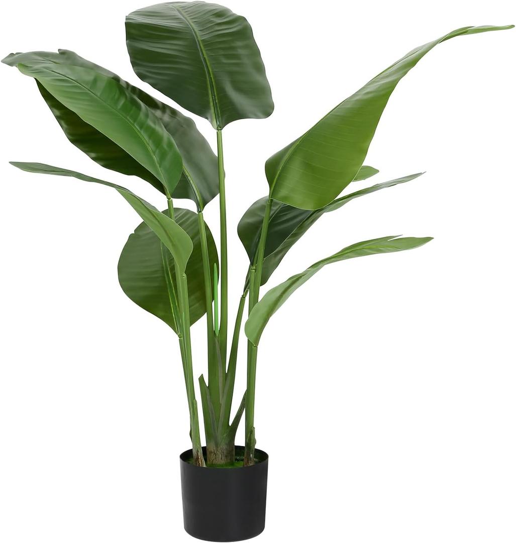 Artificial Bird of Paradise Plant Fake Tropical Palm Tree for Indoor Outdoor, Perfect Faux Plants for Home Garden Office Store Decoration, (H 120cm) (4ft), Green 