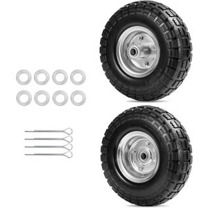 Parts Camp 4.10/3.50-4 tire replacement gorilla cart tires 10" Flat-Free Solid Tires and Wheels hand truck tires dolly tires wagon wheels With 5/8" Bearings 2.15" Offset Hub 2Pack