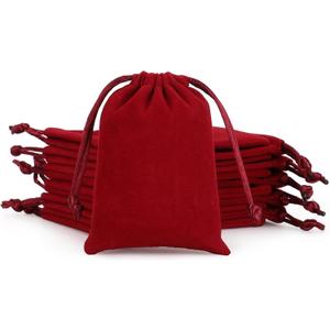 Tapleap Jewelry Bags, 12Pcs Red Velvet Coin Pouch, 3x4 Drawstring Bags, Church, St. Patrick's Day, For Wrapping Palm Crosses, Jewelry, Resin Runes