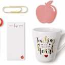VOTUM Teacher Appreciation Gift for Women or Men - Bundle Includes Mug, Writing Pad, Apple-Shaped Pen and Sticky Notes, Jumbo Gold Paper Clip - Heart Coffee Cup - Teacher Appreciation Week Thank You