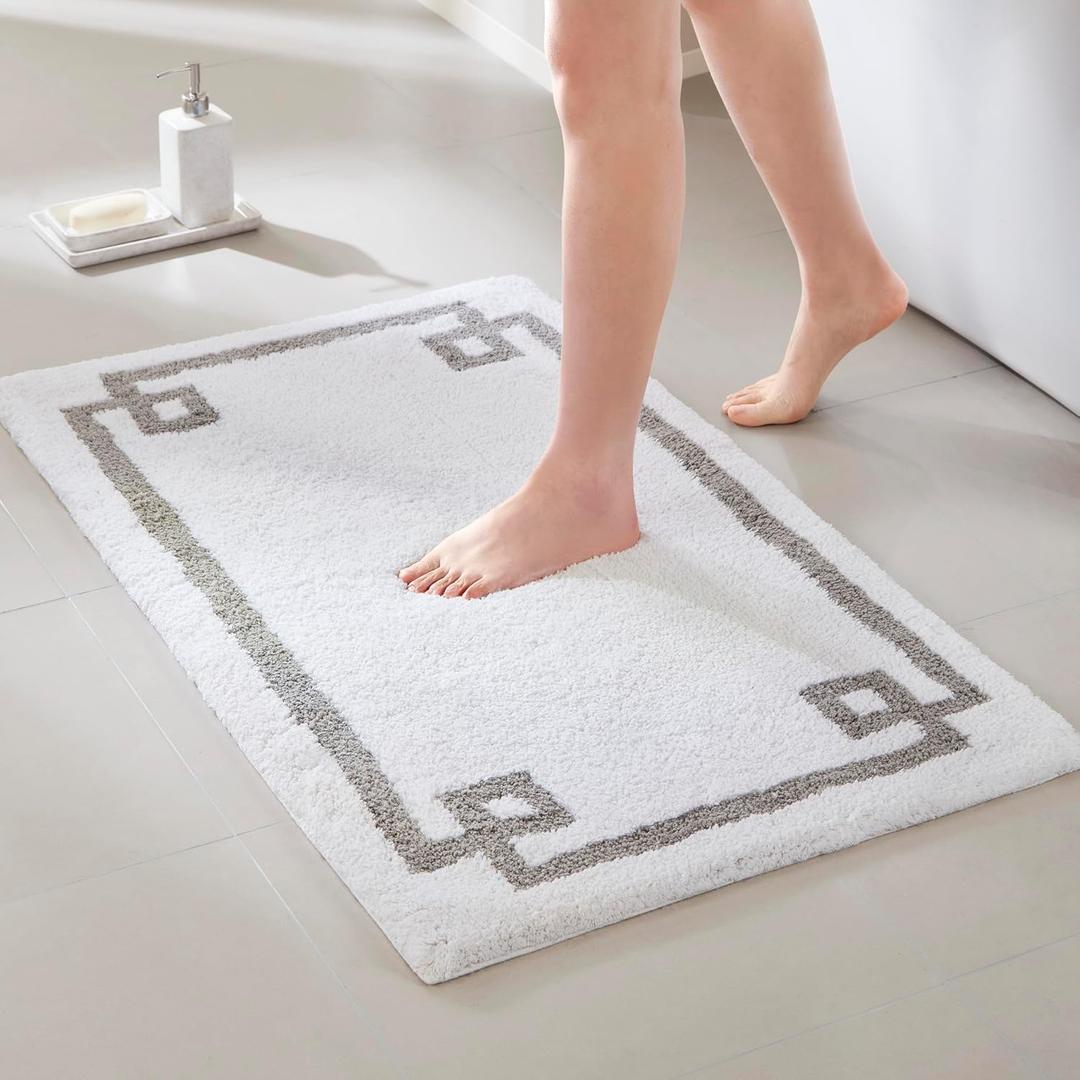 Madison Park Evan 100% Cotton Bathroom Rug Non Slip Backing-Luxrurious Tufted Plush Bath Mat Absorbent, Quick Dry, Spa Design Shower Room Dcor, 24x40, White