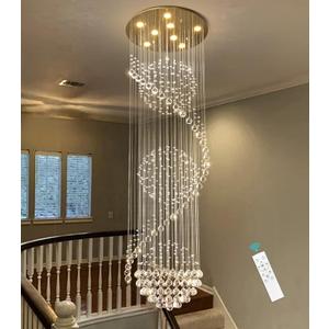 D24'' x H78'' Crystal Chandelier for Entryway High Ceiling Chandeliers Glam Chandelier Modern Large Raindrop Chandeliers LED Dimmable Light Fixtures for Staircaes Foyer Living Room Gold