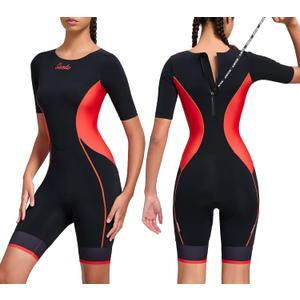 Santic Triathlon Suit for Women Short Sleeve Padded Trisuit Quick-Dry for Swim Bike Run, M