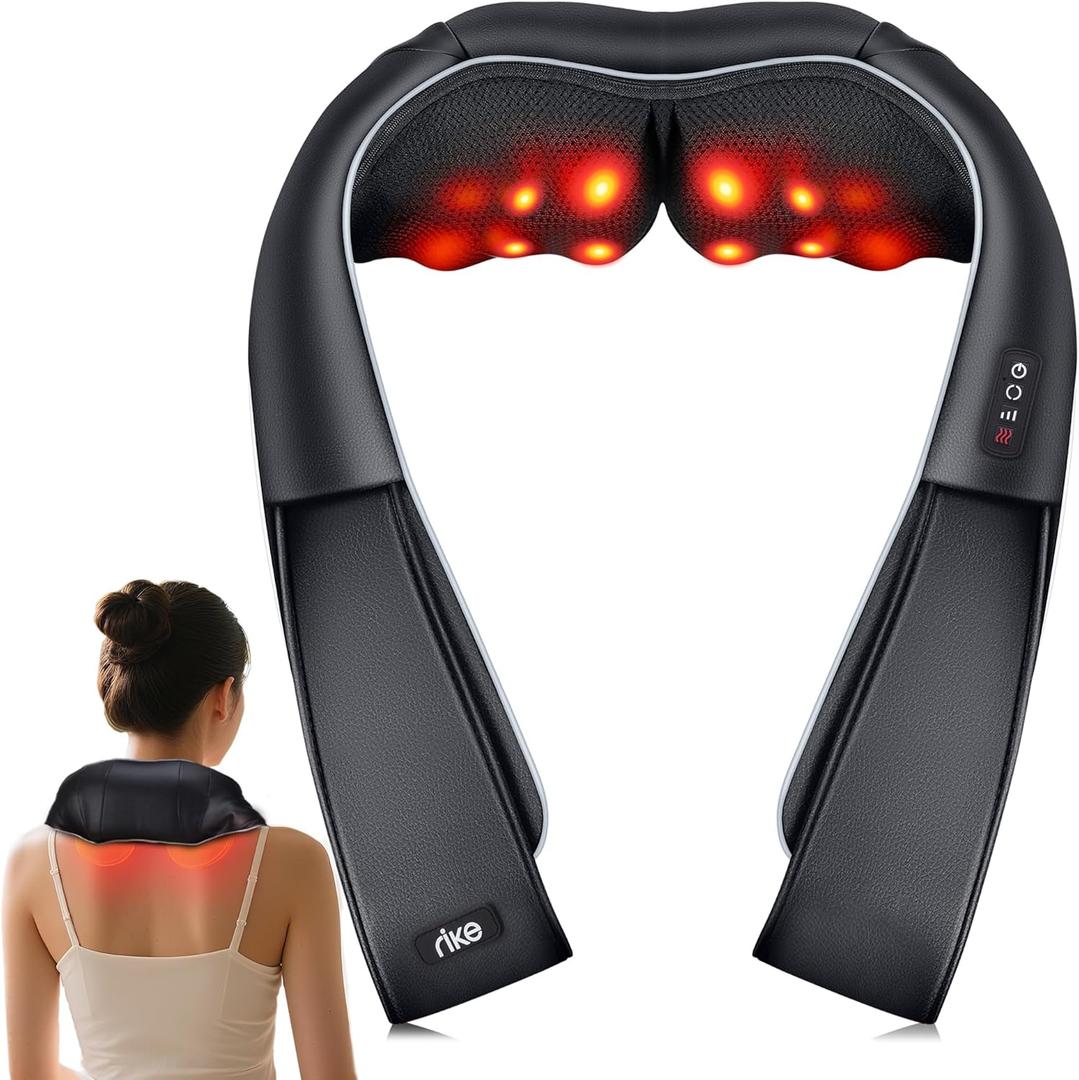 RIKE Shiatsu Neck Massager with Heat, HSA Electric Back Massager for Pain Relief Deep Tissue 3D Kneading Massage Pillow for Home, Office, and Car Use FSA, Valentines Day Gift for Women Men Mom Dad