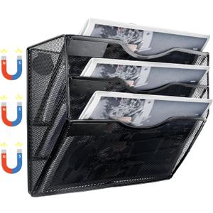 3-Tier Magnetic File Holder - No Drilling Installation File Organizer, Large Capacity Magnetic File Holder for Refrigerator, File Cabinets, Whiteboard, Office, Kitchen