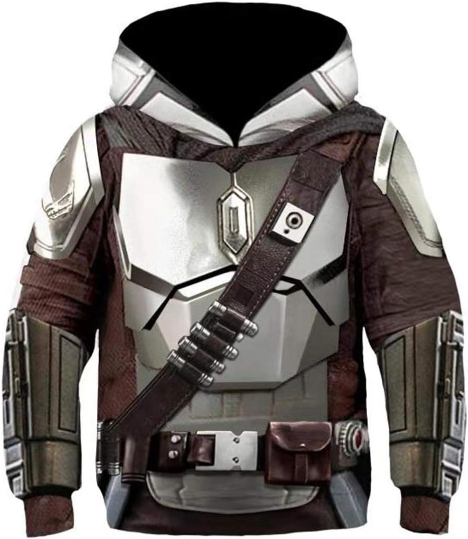 Toddler Kids Silver Hoodie Armor Print Sweatshirt for Boys Girls (Medium, Grey)