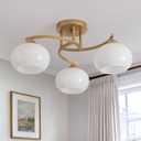 Mid Century 3-Light Gold Sputnik Light Green Glass Semi Flush Ceiling Light