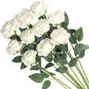 Veryhome Artificial Flowers Silk Roses Fake Bridal Wedding Bouquet for Home Garden Party Floral Decor 10 Pcs (White Curved stem)