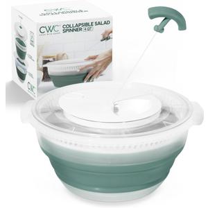 COOK WITH COLOR Collapsible Salad Spinner - 4 QT Space Saving Lettuce Dryer with Folding Collapsible Colander Great for Washing and Drying Fruit and Vegetables (Sage)