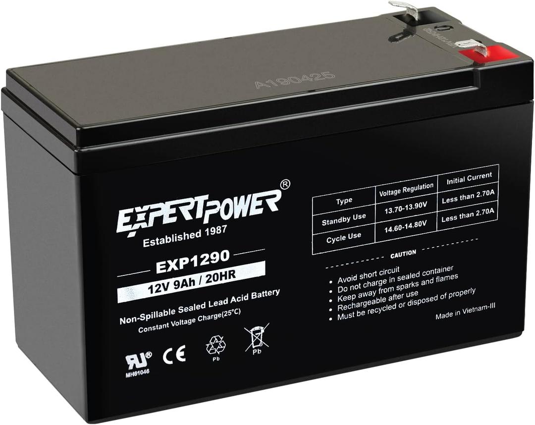ExpertPower EXP1290-12V 9AH SLA AGM Rechargeable 12V Battery for Ride on Toys, APC Backup UPS Battery Replacement, 12 Volt Batteries for Alarm, Replaces UB1290 CP1290 40748, F2 Terminals