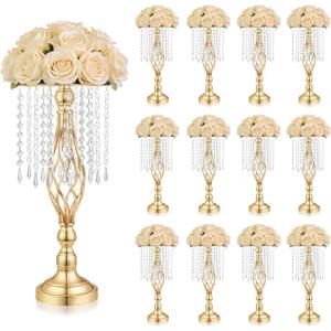 Gold Crystal Tall Vase Centerpiece Stand, Elegant Gold Flower Holder for Wedding Table Centerpieces, Perfect Wedding Reception Table Decor, Bases para Centros de Mesa, Centros de Mesa (12Pack)
