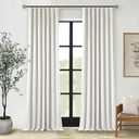 Extra Long 100% Blackout Linen Curtains 120 Inches Long for Living Room Bedroom Large Window Pinch Pleated with Hooks Rings Back Tab Thermal Insulated Light Blocking Boho Track Curtains Birch Ivory (Beige White)
