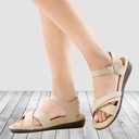UTENAG Women's Comfortable Walking Flat Sandals Arch Support Ankle Strap Strappy Sandals (White)