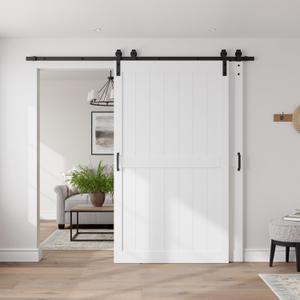48" x 84" Bypass Barn Door, Sliding Barn Door with 8FT Track Hardware Kit Included, H Shape Solid Core MDF Barn Doors, Waterproof PVC Surface, Save Space, Easy to Install, White
