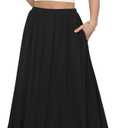 Yincro Womens Maxi Skirt Casual Flowy Elastic High Waist Long Skirts with Pockets (Small, Black)
