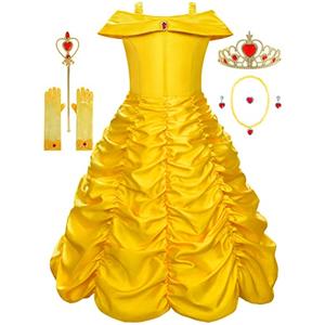 knemmy Princess Costume Dresses for Girls Costumes Halloween Cosplay Birthday Outfit Yellow Size 140