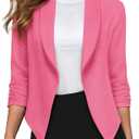 Hybrid & Company Lightweight Open Front Cardigan Classic Ruched Sleeve Work Office Blazer Suit Jackets, 1X