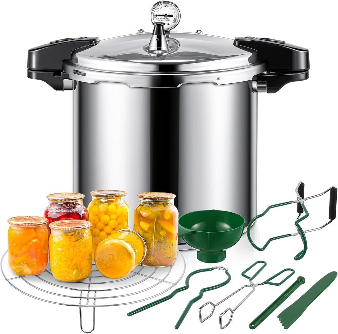 24qt Pressure Cooker for Canning Pressure Canner Supplies Kit, 6 Canning Supplies Stainless Steel Steam Rack Gauge, Silver