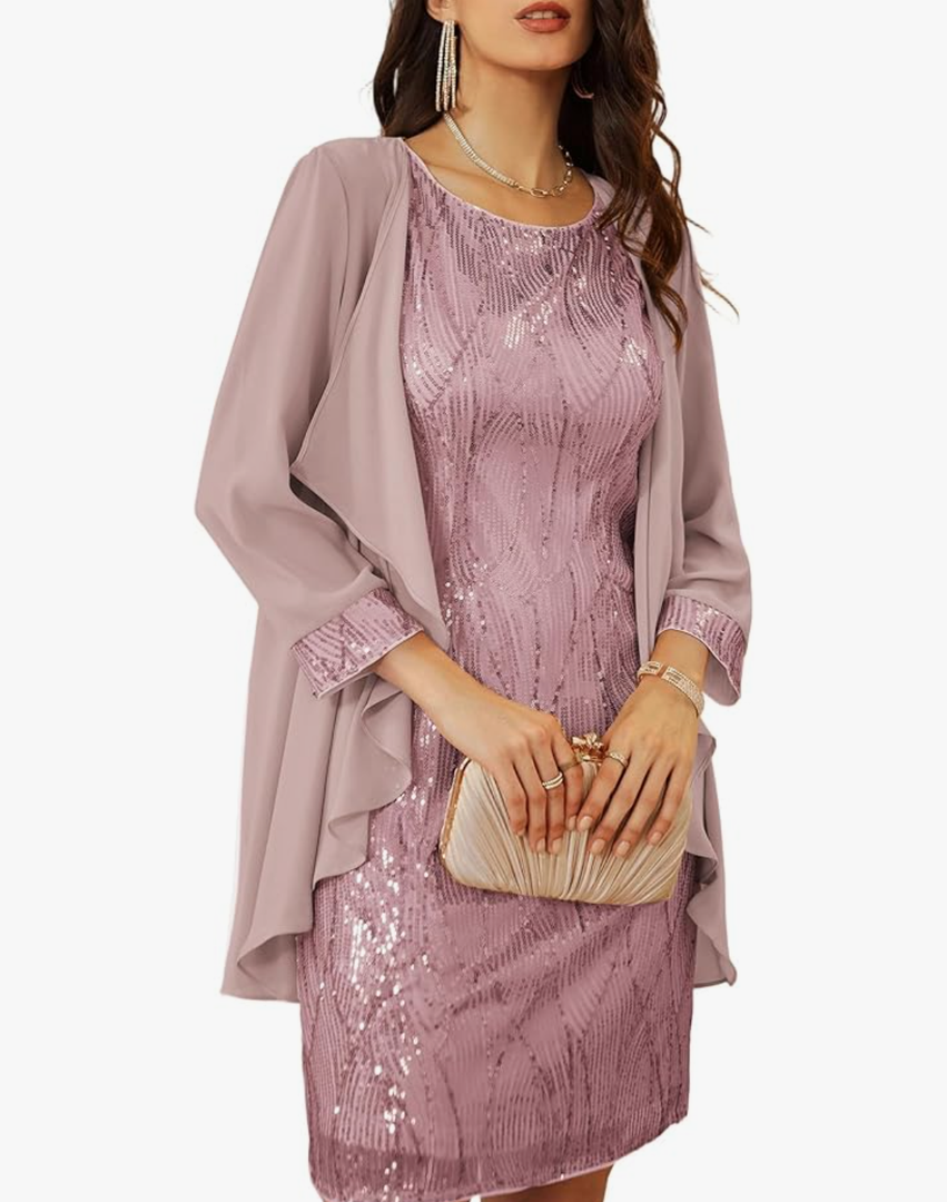 GRACE KARIN Women's Sequin Dress - Wedding Guest & Mother of The Bride Formal Dress - Two Piece Knee Length,S