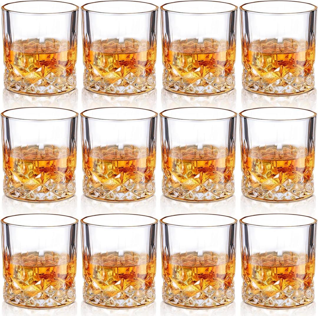 Yaomiao 12 Pcs Old Fashioned Whiskey Glasses Bulk 10 Oz Bourbon Glass Cocktail Rocks Glasses for Whiskey Bourbon Liquor and Cocktail Drinks Gift