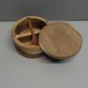Acacia Wood Salt and Pepper Bowl, Nature Wood Salt Cellar and Spices Storage Box With Built-in Spoon and Magnetic Swivel Lid (Two Compartments 12 Oz)