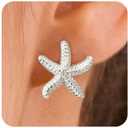 VRIUA Starfish Earrings for Women - 14K Gold/Silver Plated Dainty Starfish Seashell Earrings Hypoallergenic Summer Beach Ocean Inspired Jewelry