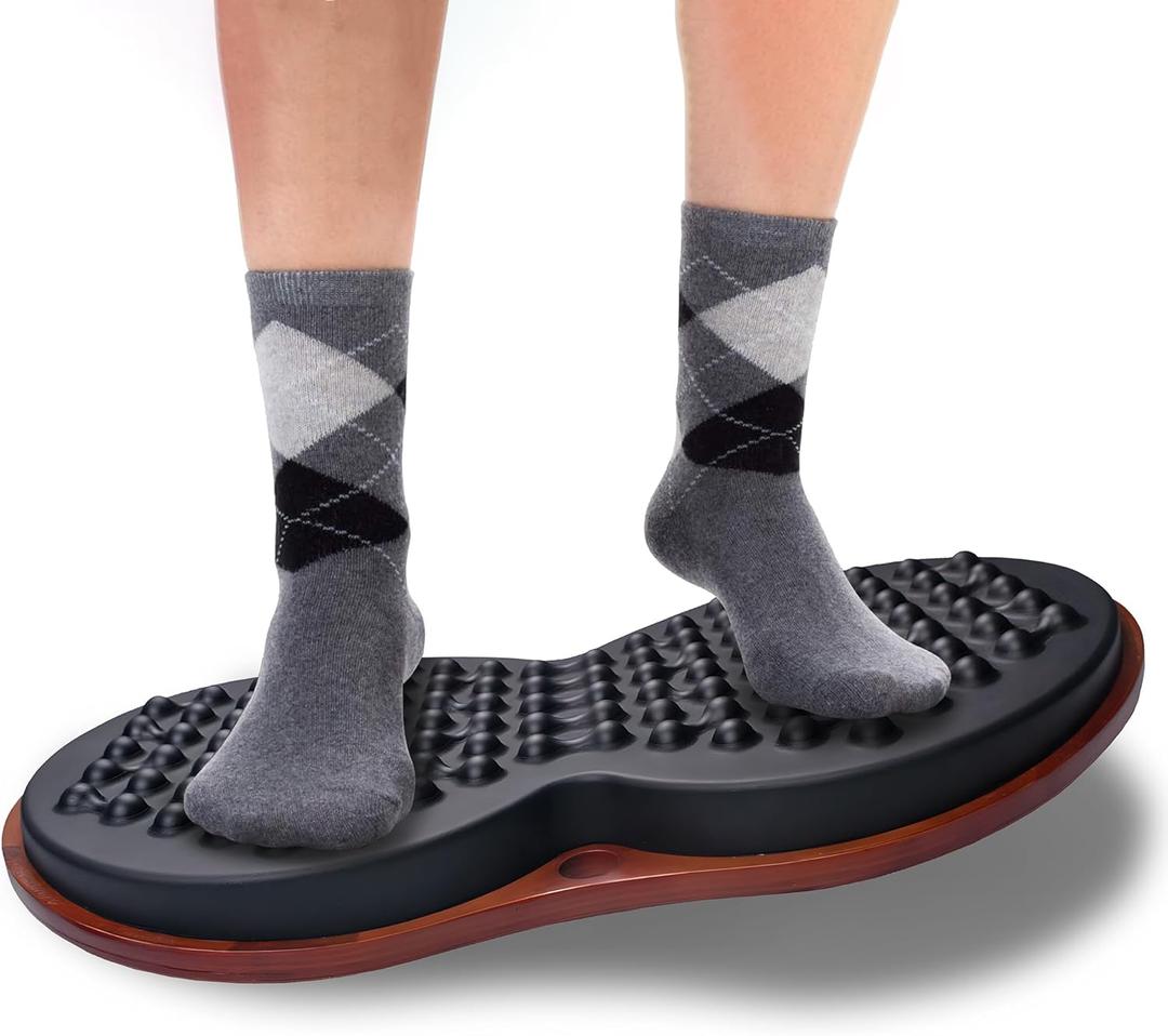 Anti Fatigue Balance Board Standing Desk Mat Office, Wooden Wobble Board Comfort Floor Mat to Relieve Foot, Knee, Back Pain, Rocker Board, Standing Desk Accessories (Black)
