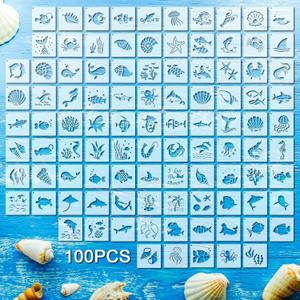 100 Pcs Stencils for Painting on Wood Reusable Stencil Crafts Drawing Templates Holiday Wall Paper for DIY Scrapbook Home 2 x 2 Inch(Marine Life)