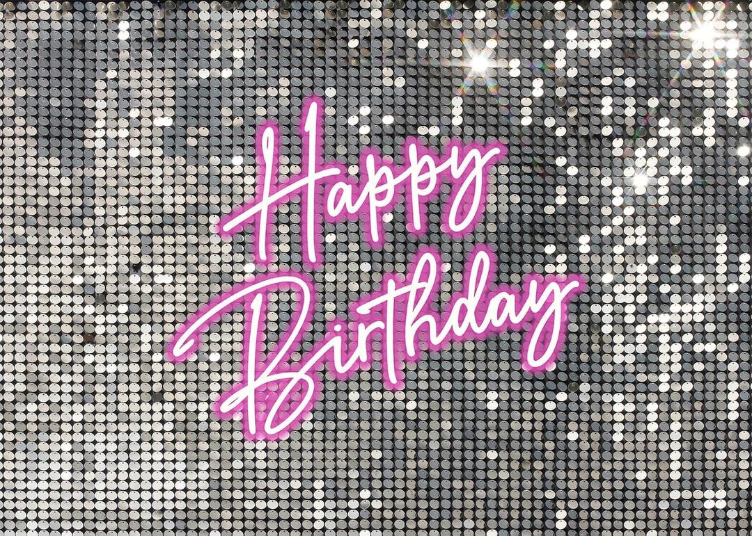 7x5 FT Happy Birthday Backdrop Girls Women Party Pink and Silver Birthday Decorations Pink Happy Banner Shining Shimmer Wall Background Photo Studio Props (Not Real Glitter)