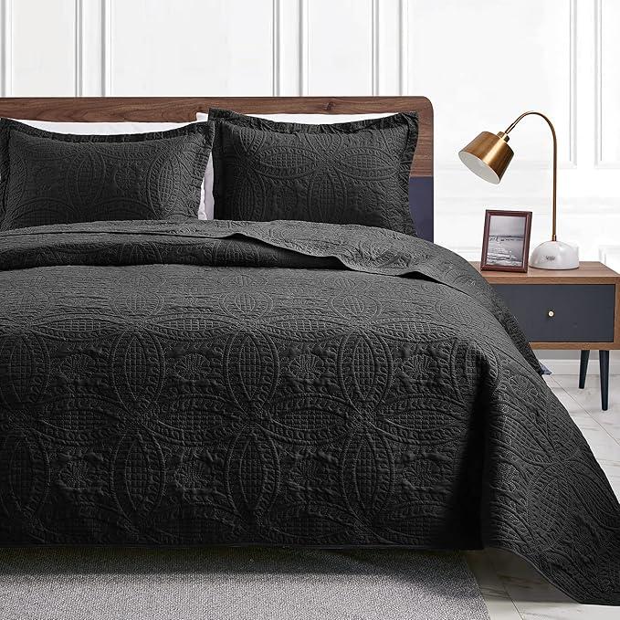 Love's Caoin Quilts For Queen Bed Black, For All Seasons, 3 Piece (1 Quilt, 2 Pillow) Dark Blue