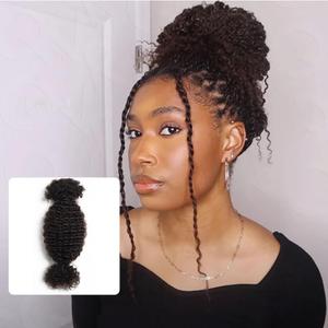 QVR Spring Twist Crochet Human Hair Afro Kinky Curly Braiding Hair Extension, QVR Upgraded Afro Kinkys Bulk Dark Brown Hair (12 Inch)
