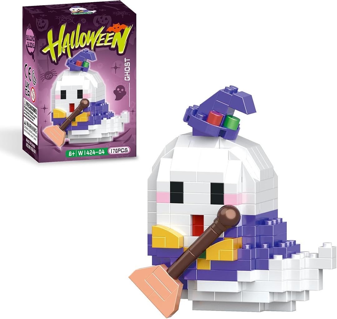 Halloween Ghost Building Micro Blocks Compatible with Lego Halloween Party Favors Decorations Stacking Toys Gifts Idea for Kids Room Decor & Pretend Play Set for Boys & Girls(Ghost)